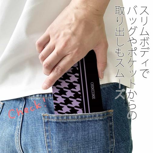 【Genuine】【手帳型ベルトなし】【Stick Case】千鳥柄　ブラック＆パープル