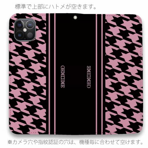 【Genuine】【手帳型ベルトなし】【Stick Case】千鳥柄　ブラック＆ピンク