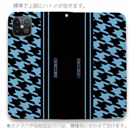 【Genuine】【手帳型ベルトなし】【Stick Case】千鳥柄　ブラック＆ブルー