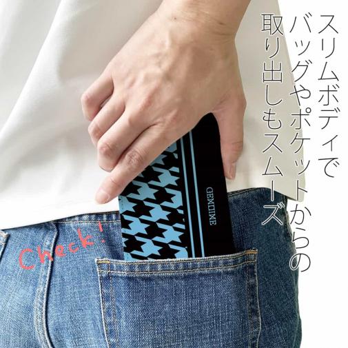 【Genuine】【手帳型ベルトなし】【Stick Case】千鳥柄　ブラック＆ブルー