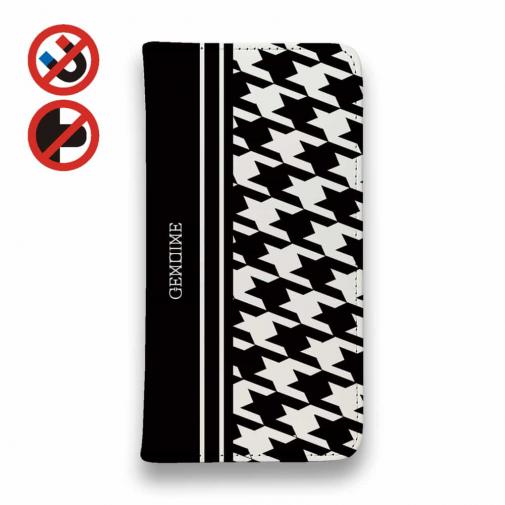 【Genuine】【手帳型ベルトなし】【Stick Case】千鳥柄 ブラック&ホワイト