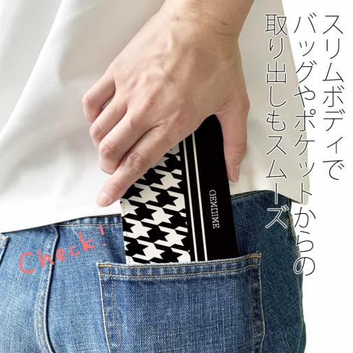 【Genuine】【手帳型ベルトなし】【Stick Case】千鳥柄　ブラック＆ホワイト
