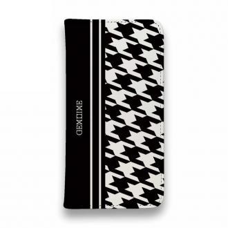 【Genuine】【手帳型ベルトなし】【Stick Case】千鳥柄　ブラック＆ホワイト