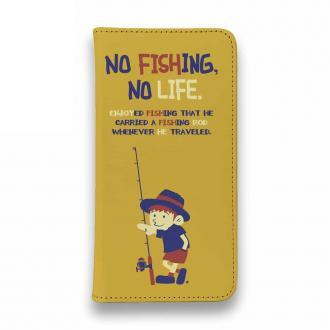【手帳型ベルトなし】【Stick Case】【釣りざんまい】釣りに行きたい少年_オレンジ
