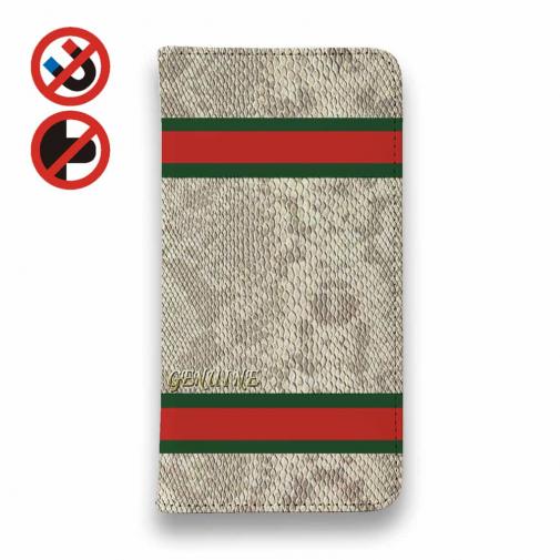 【Genuine】【手帳型ベルトなし】【Stick Case】蛇柄 ヘ?ーシ?ュ 横ライン 縁担き?