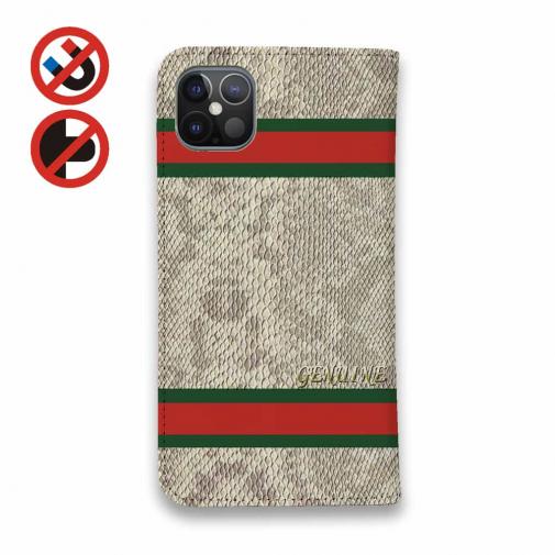 【Genuine】【手帳型ベルトなし】【Stick Case】蛇柄 ヘ?ーシ?ュ 横ライン 縁担き?