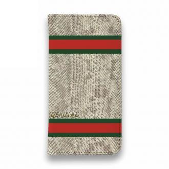 【Genuine】【手帳型ベルトなし】【Stick Case】蛇柄 ヘ?ーシ?ュ 横ライン 縁担き?