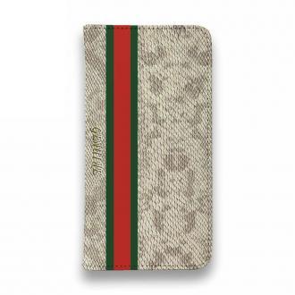 【Genuine】【手帳型ベルトなし】【Stick Case】蛇柄 ヘ?ーシ?ュ 縦ライン 縁担き?