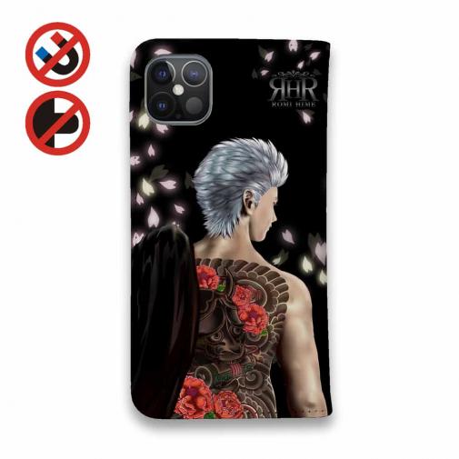 【ROMI HIME】【手帳型ベルトなし】【Stick Case】彫青 牡丹 和柄 桜