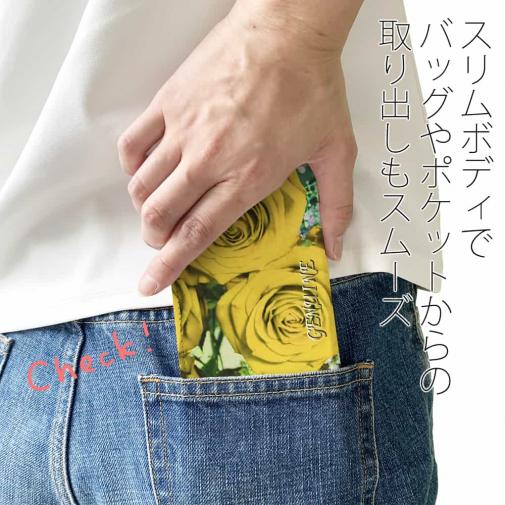 【Genuine】【手帳型ベルトなし】【Stick Case】バラ（薔薇） イエロー