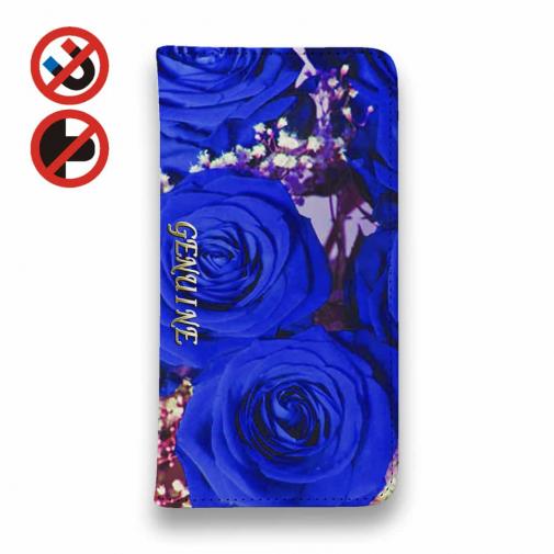 【Genuine】【手帳型ベルトなし】【Stick Case】バラ(薔薇) ブルー