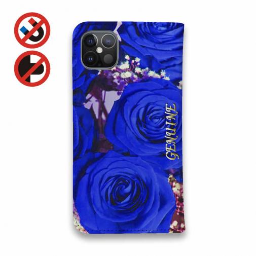 【Genuine】【手帳型ベルトなし】【Stick Case】バラ（薔薇） ブルー