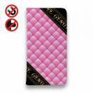 【Genuine】【手帳型ベルトなし】【Stick Case】マトラッセ柄　タ?イアコ?ナル　チェック　ピーチピンク