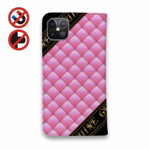 【Genuine】【手帳型ベルトなし】【Stick Case】マトラッセ柄　タ?イアコ?ナル　チェック　ピーチピンク