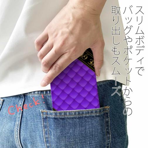 【Genuine】【手帳型ベルトなし】【Stick Case】マトラッセ柄　タ?イアコ?ナル　チェック　パープル