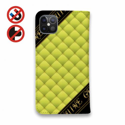 【Genuine】【手帳型ベルトなし】【Stick Case】マトラッセ柄　タ?イアコ?ナル　チェック　イエロー