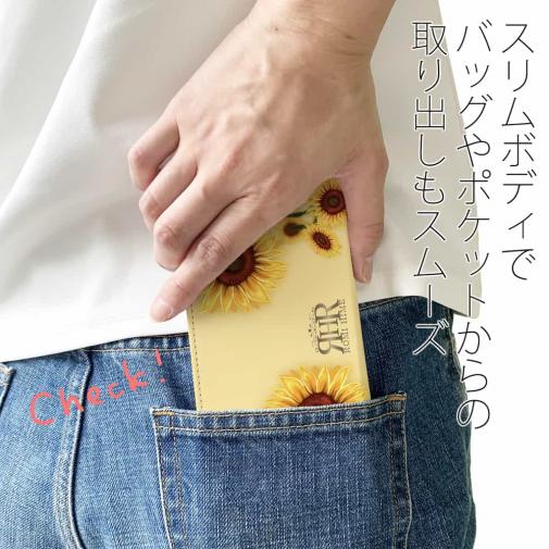 【ROMI HIME】【手帳型ベルトなし】【Stick Case】ひまわり　ベージュ