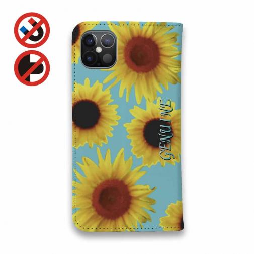 【Genuine】【手帳型ベルトなし】【Stick Case】ひまわり　スカイブルー