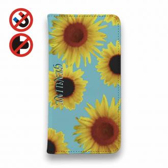 【Genuine】【手帳型ベルトなし】【Stick Case】ひまわり　スカイブルー