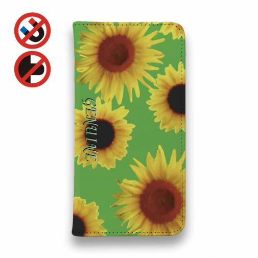 【Genuine】【手帳型ベルトなし】【Stick Case】ひまわり グリーン