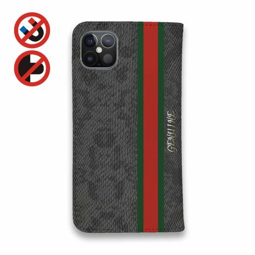 【Genuine】【手帳型ベルトなし】【Stick Case】蛇柄 黒蛇 フ?ラック 縦ライン 験担ぎ