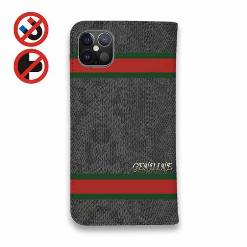 【Genuine】【手帳型ベルトなし】【Stick Case】蛇柄 黒蛇 フ?ラック 横ライン 験担ぎ