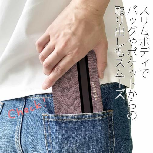 【Genuine】【手帳型ベルトなし】【Stick Case】蛇柄 黒蛇 ピンク 縦ライン 験担ぎ