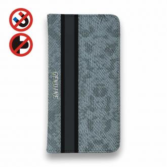 【Genuine】【手帳型ベルトなし】【Stick Case】蛇柄 黒蛇 ブルー 縦ライン 験担ぎ