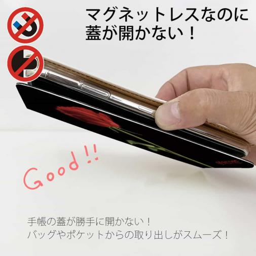 【Genuine】【手帳型ベルトなし】【Stick Case】薔薇 　赤　黒