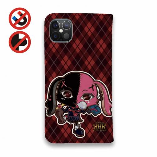 【ROMI HIME】【手帳型ベルトなし】【Stick Case】うさぎ チェック  レッド ペア