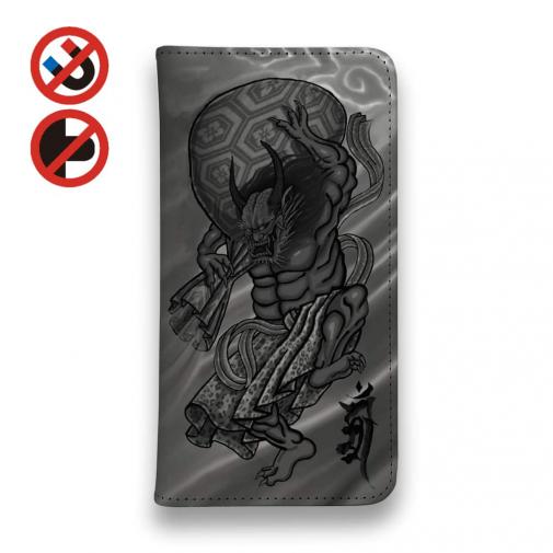 【彫姫】【手帳型ベルトなし】【Stick Case】風神雷神 和彫りデザイン