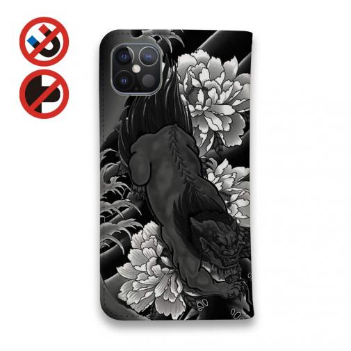 【彫姫】【手帳型ベルトなし】【Stick Case】唐獅子牡丹　和彫りデザイン