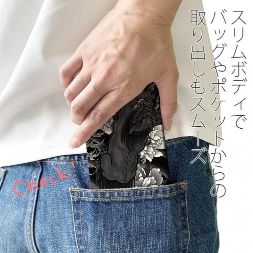【彫姫】【手帳型ベルトなし】【Stick Case】唐獅子牡丹　和彫りデザイン