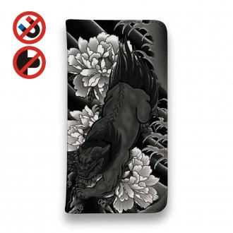 【彫姫】【手帳型ベルトなし】【Stick Case】唐獅子牡丹　和彫りデザイン