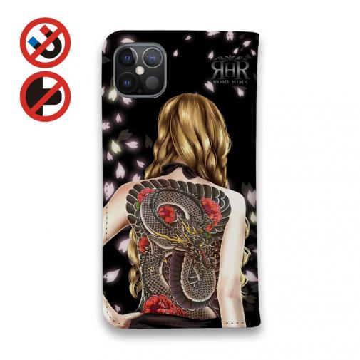 【ROMI HIME】【手帳型ベルトなし】【Stick Case】彫青 牡丹 和柄 桜 女