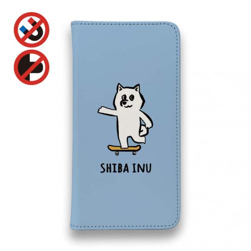 【手帳型ベルトなし】【Stick Case】【ワカボンド】WAKAMAKAシリーズ 柴犬スケボー_白柴