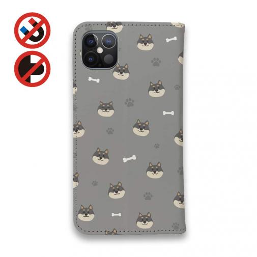 【手帳型ベルトなし】【Stick Case】柴犬いっぱい_黒柴(wakat)