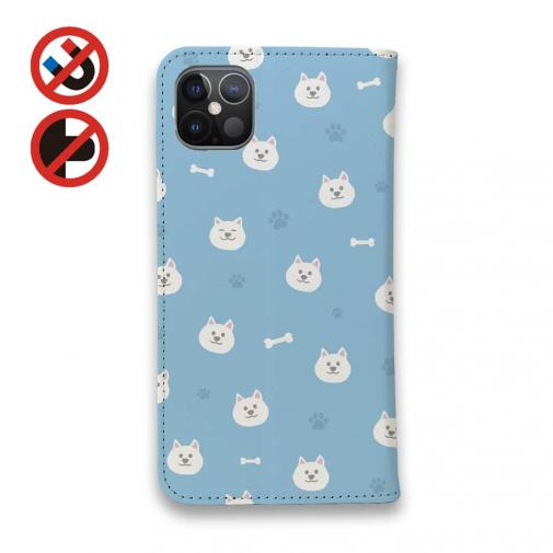 【手帳型ベルトなし】【Stick Case】柴犬いっぱい_白柴(wakat)