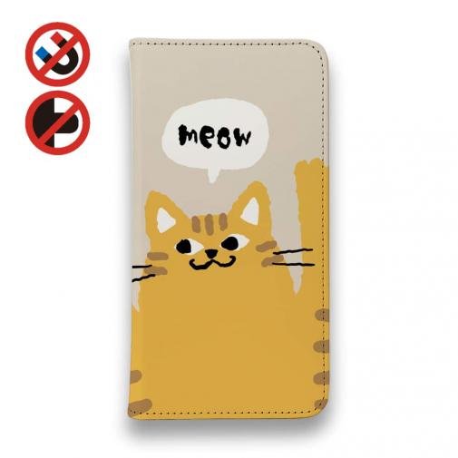 【手帳型ベルトなし】【Stick Case】サカナもってワーイなネコ_茶トラ猫(wakat)