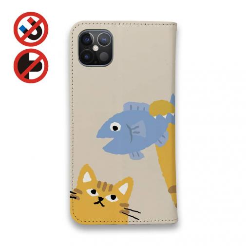 【手帳型ベルトなし】【Stick Case】サカナもってワーイなネコ_茶トラ猫(wakat)