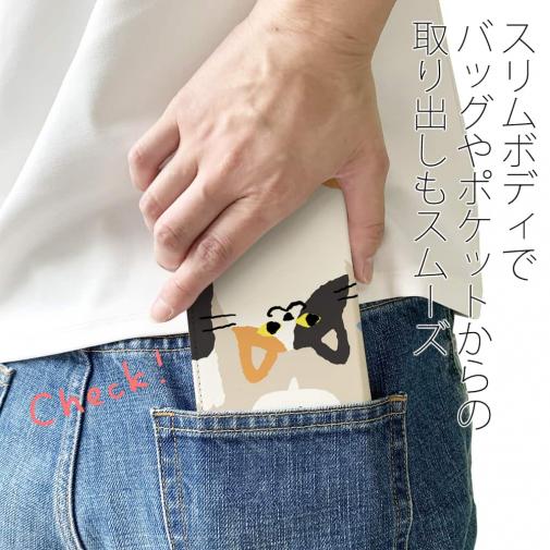 【手帳型ベルトなし】【Stick Case】サカナもってワーイなネコ_三毛猫(wakat)