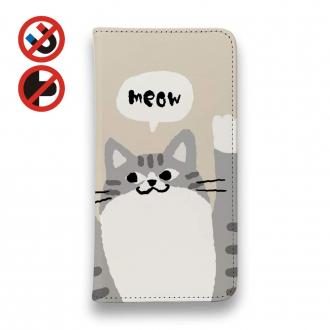 【手帳型ベルトなし】【Stick Case】サカナもってワーイなネコ_サバ白猫(wakat)