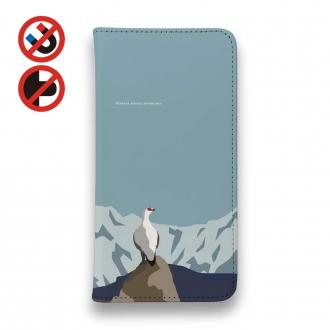 【手帳型ベルトなし】【Stick Case】【FISH MAN】山シリーズ「雷鳥／冬のオス　遠き雪山」