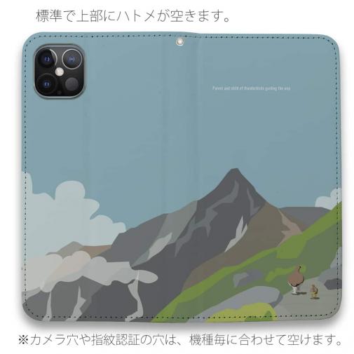 【手帳型ベルトなし】【Stick Case】【FISH MAN】山シリーズ「雷鳥／夏親子」