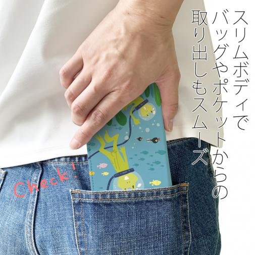 【手帳型ベルトなし】【Stick Case】水中散歩するカエルくん_カラフル(wakat)