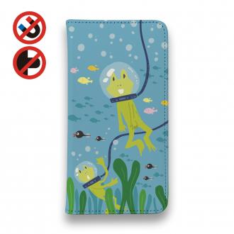 【手帳型ベルトなし】【Stick Case】水中散歩するカエルくん_カラフル(wakat)