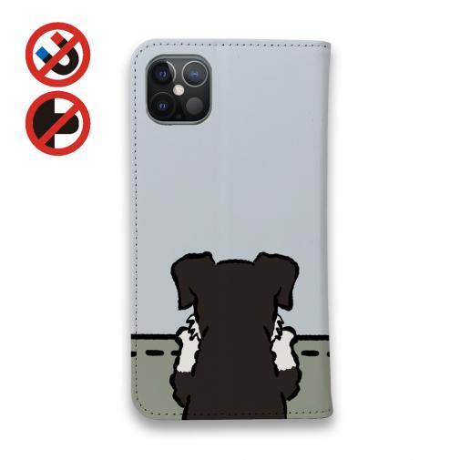 【手帳型ベルトなし】【Stick Case】何か気になるミニチュアシュナウザー_ブラック＆シルバー(wakat)