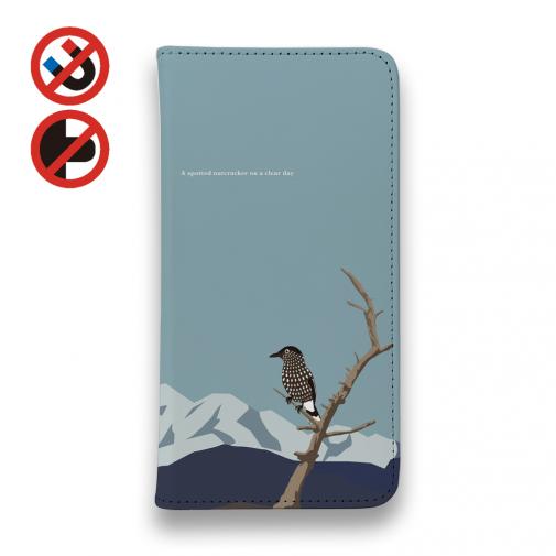【手帳型ベルトなし】【Stick Case】【FISH MAN】山シリーズ「ホシガラス／山岳の晴天」