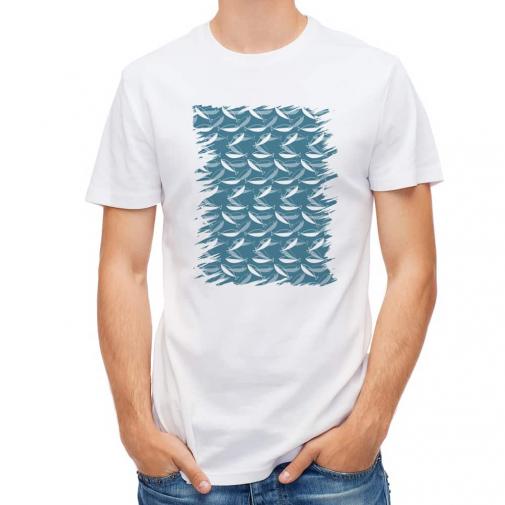 【Tシャツ】魚模様　イワシ　ブルー