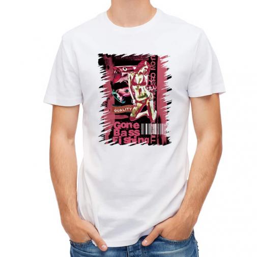 【Tシャツ】Gone Bass Fishing ローライダーポスター風　ライトレッド